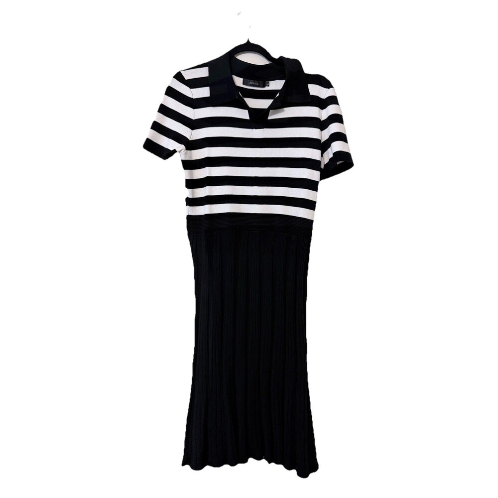 Zesica Striped Dress XL Black‎ White Pleated Collared Professional Office
